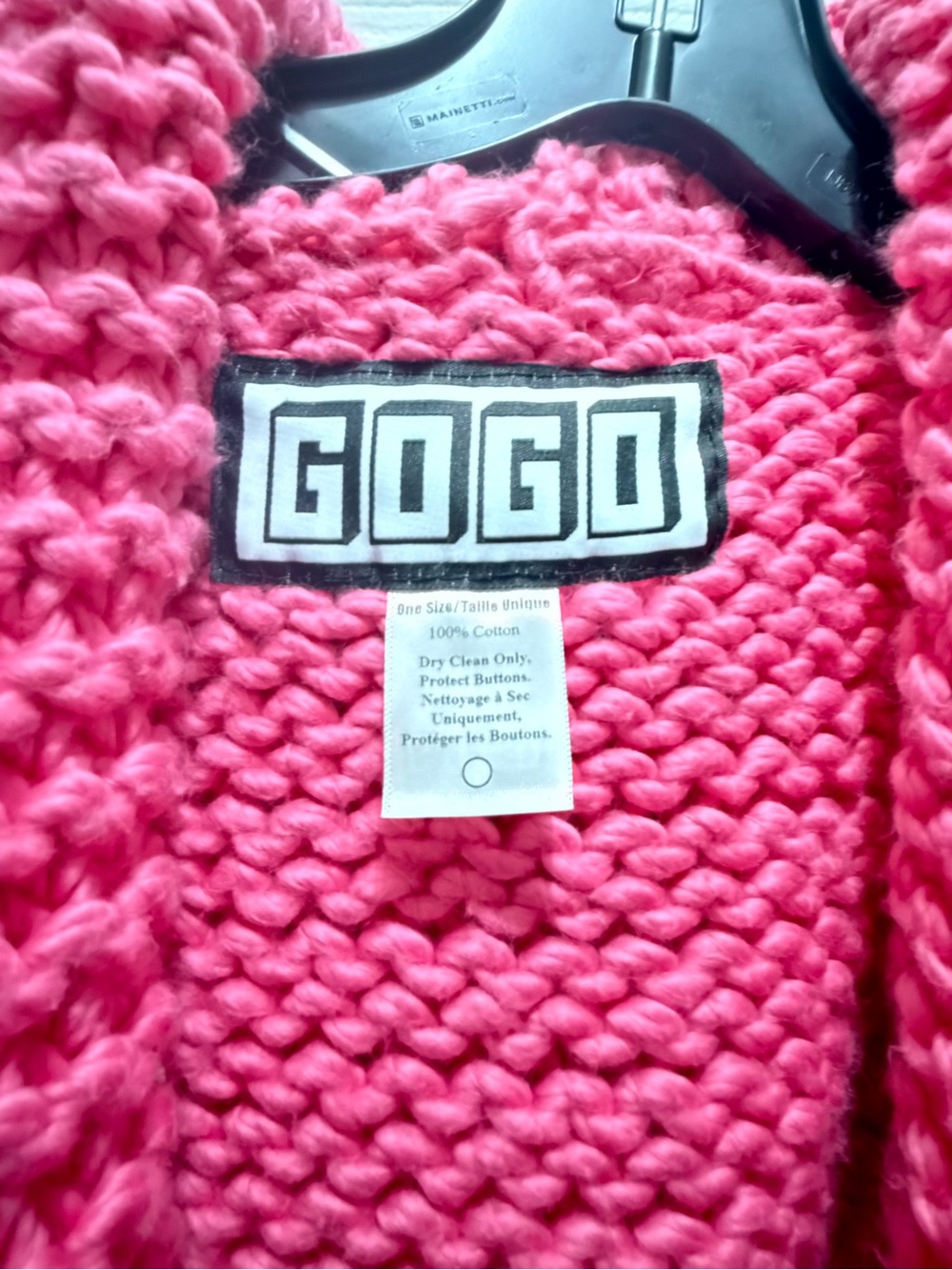 GOGO Sweaters Pink Chunky Knit Cardigan with Red Heart Detail Cotton - Picture 2 of 5